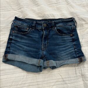 American Eagle Outfitters Dark Blue Rolled-Hem Denim Shorts